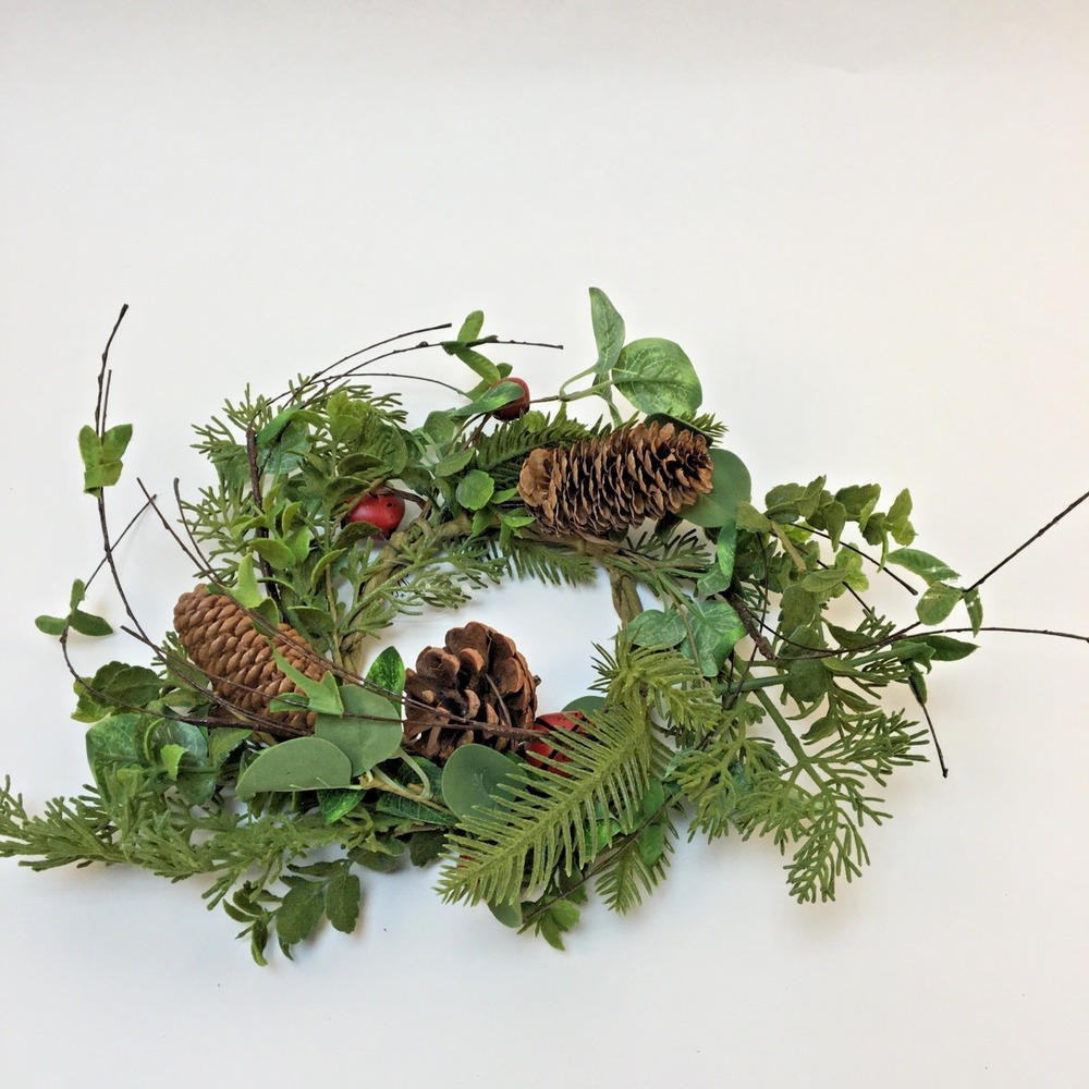 Pine Mini Wreath‎ with cones and jingle bells Rustic Holiday 8"